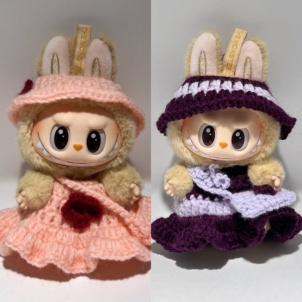 [BUNDLE OF 2] Labubu Handmade Custom Have a Seat Clothes Dress Hat Purse Set